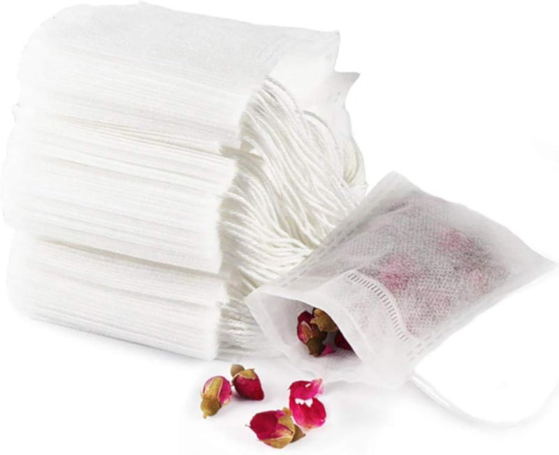 Tea Filter Bags, Disposable Empty Tea Bags, Loose Leaf Tea Infuser, Safety and Environmental Food-Grade Drawstring Tea Bags, Set of 100(4" x 6" /10 x 15cm)