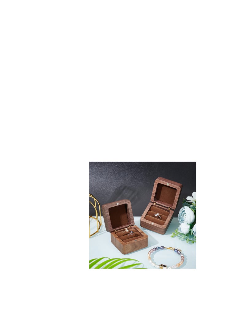 SOLARAE Wooden Ring Box, Walnut Engagement Ring Holder,  Square Wedding Ring Box with Slot, Proposal Wedding Ceremony for 2 Ring Jewelry Storage Box - Image 4