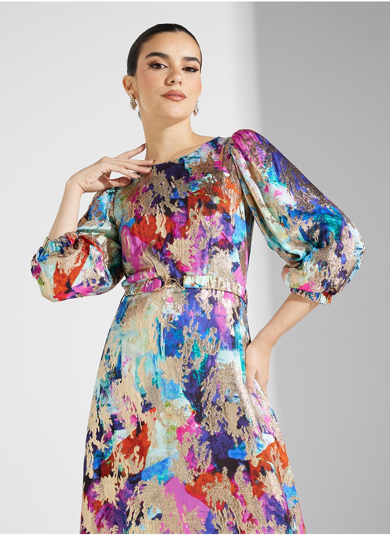 Closet London - Gold A-Line Belted Dress - Image 1