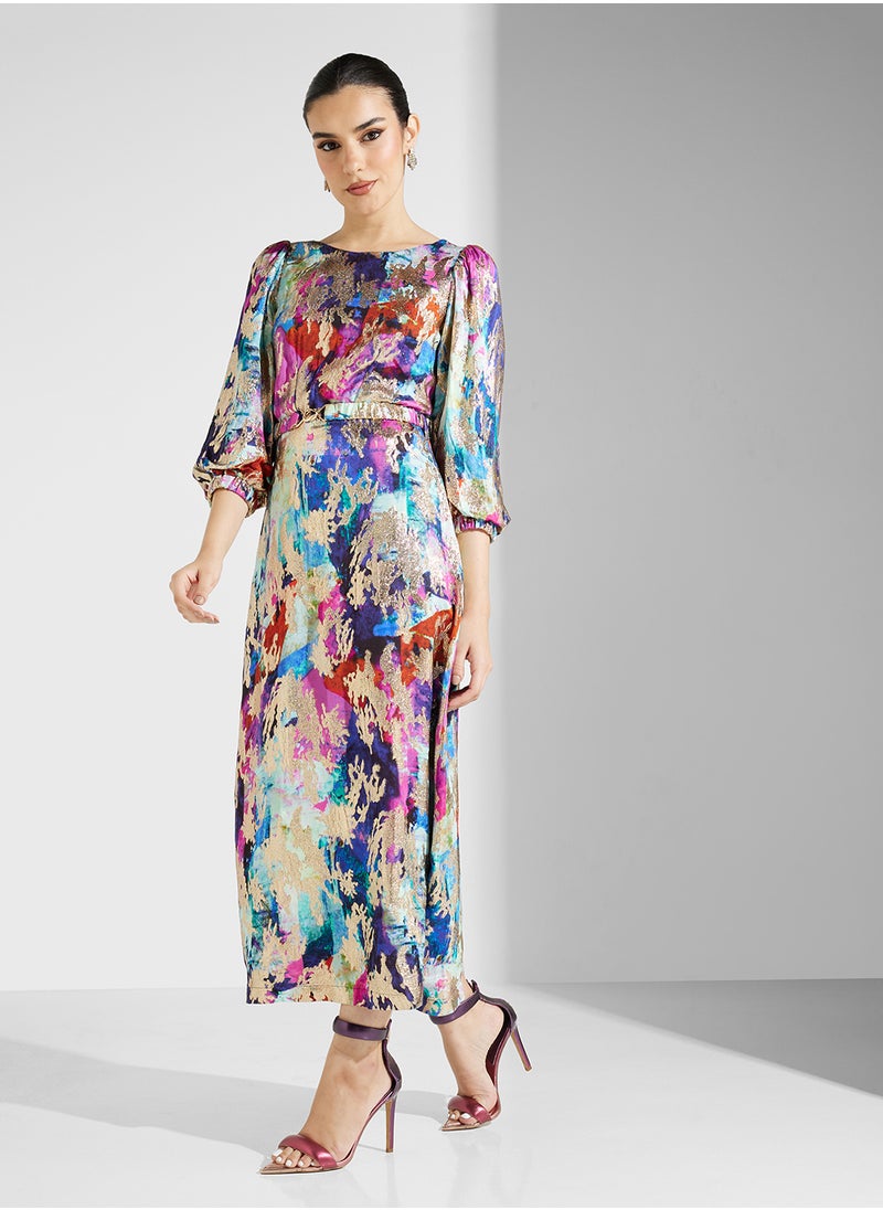 Closet London - Gold A-Line Belted Dress - Image 1