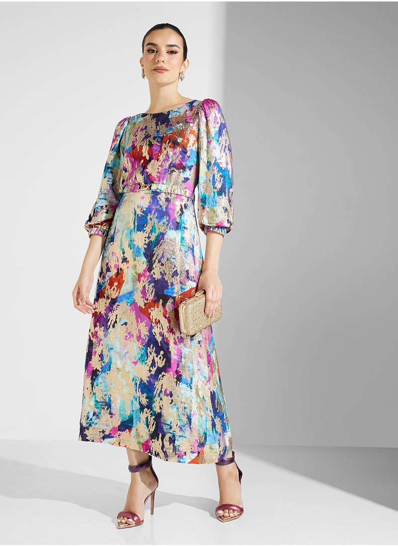 Closet London - Gold A-Line Belted Dress - Image 1
