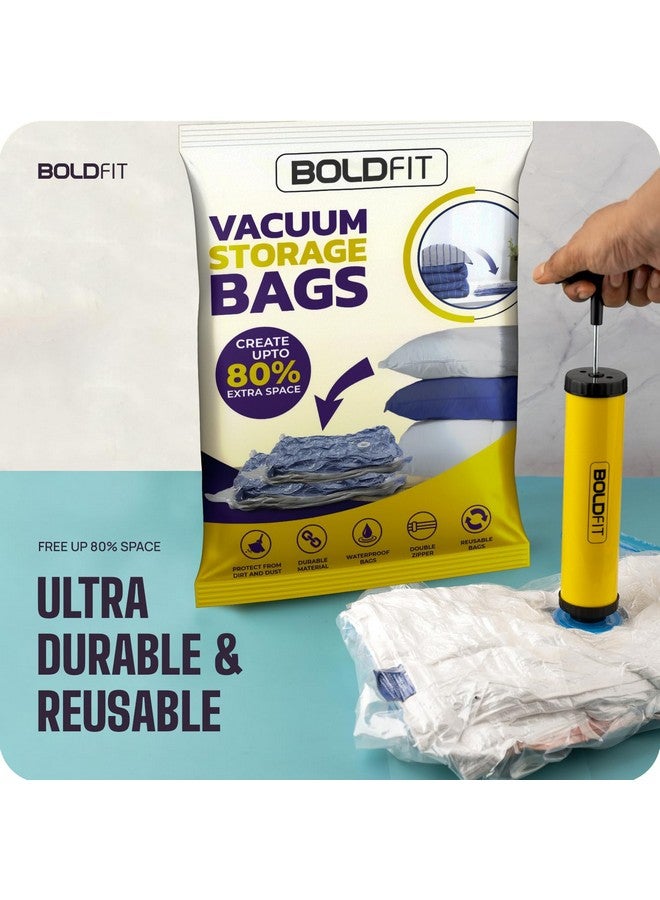 Boldfit Plastic Reusable Vacuum Bags For Clothes With Pump Vacuum Bags For Travel Packing Blankets Compression Vacuum Storage Bags, Vacuum Bag- Set Of 6 (2M, 2L, 2J), Transparent - Image 5