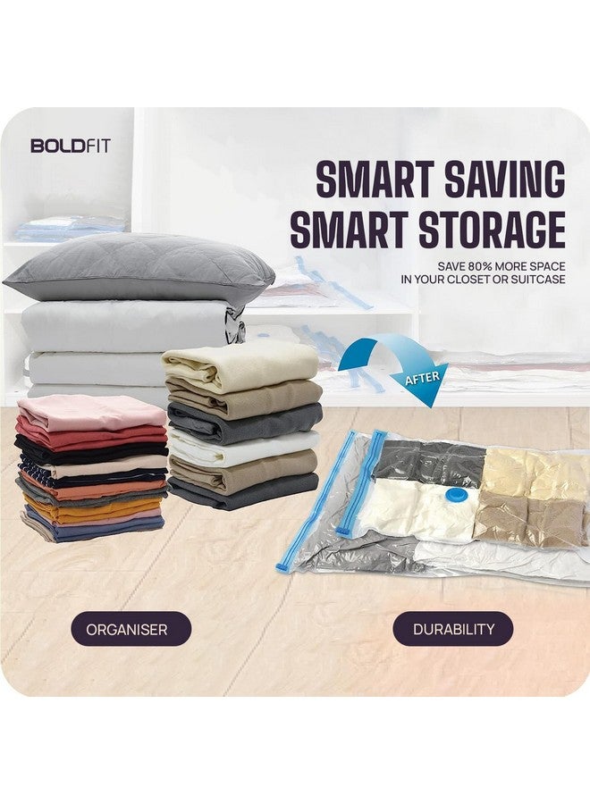 Boldfit Plastic Reusable Vacuum Bags For Clothes With Pump Vacuum Bags For Travel Packing Blankets Compression Vacuum Storage Bags, Vacuum Bag- Set Of 6 (2M, 2L, 2J), Transparent - Image 4