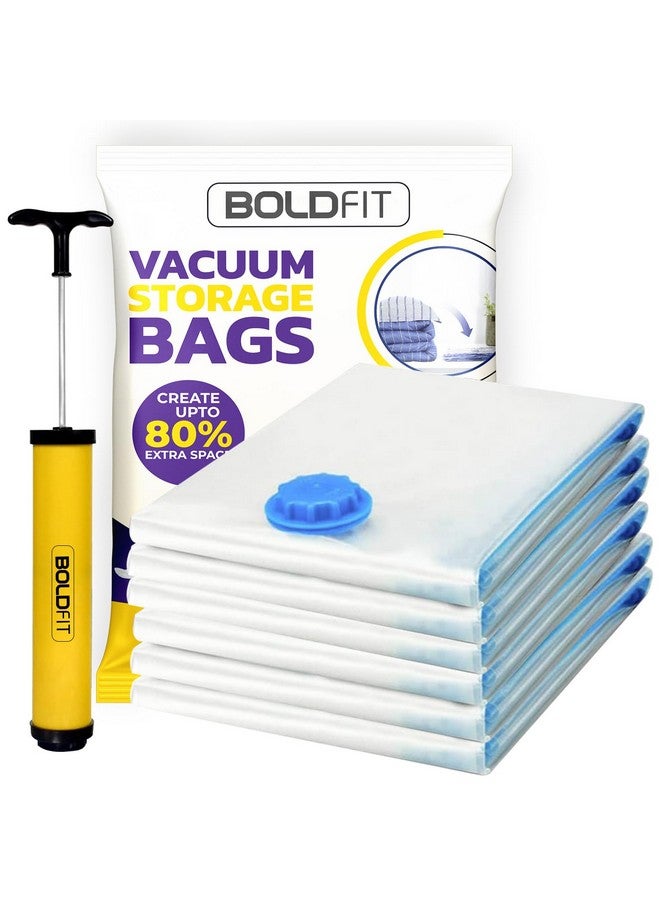 Boldfit Plastic Reusable Vacuum Bags For Clothes With Pump Vacuum Bags For Travel Packing Blankets Compression Vacuum Storage Bags, Vacuum Bag- Set Of 6 (2M, 2L, 2J), Transparent - Image 1
