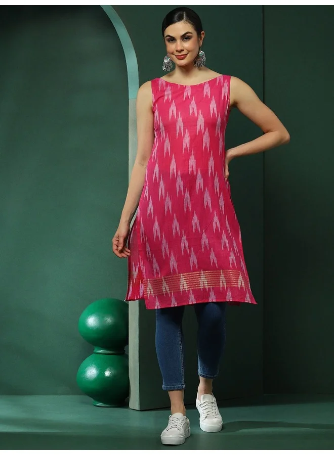 AKS Pink Ikat Print Sleeveless Kurta