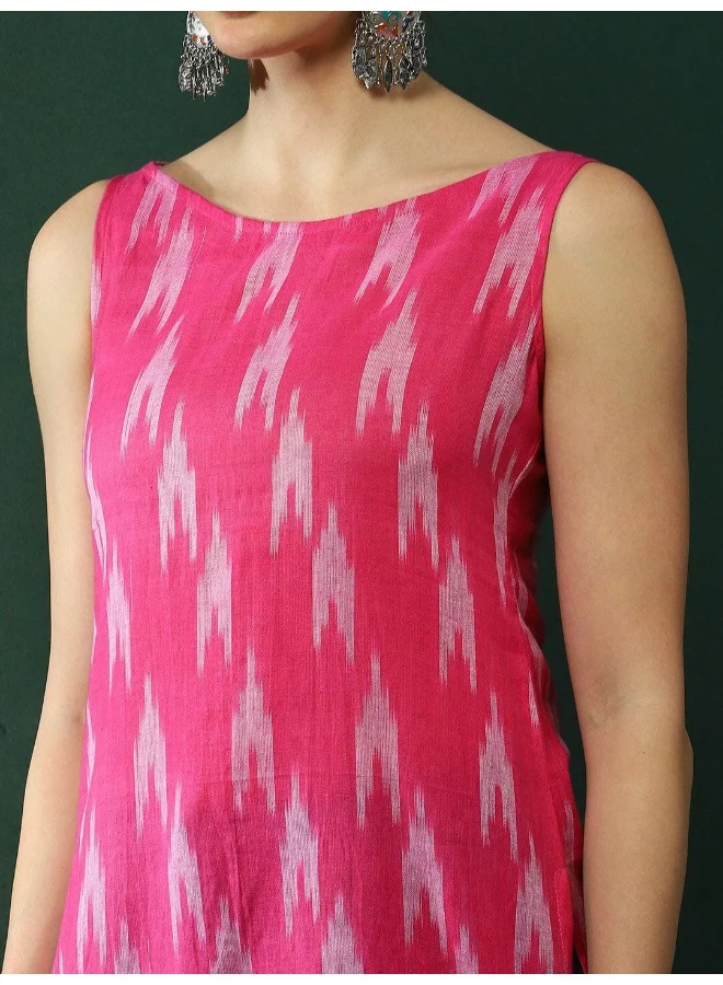 AKS Pink Ikat Print Sleeveless Kurta