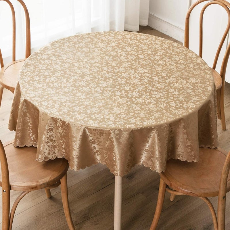 smiry Round Table Cloth, Waterproof Heavy Duty Vinyl Tablecloths, Wipeable Washable Table Cover for Kitchen and Dining Room (Brown, 70" x 70") - Image 2