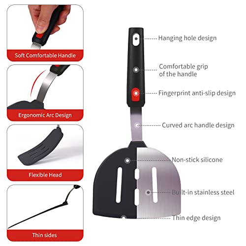 Hvanam Silicone Spatula Turner Set Large And Thin Flipper Spatulas Heat Resistant 600 ° F Slotted Flexible Turner Cooking Utensils For Nonstick Cookware Egg,Pancake,Fish,Omelette,Hamburger (3 Pack) - Image 5