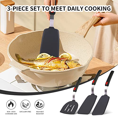 Hvanam Silicone Spatula Turner Set Large And Thin Flipper Spatulas Heat Resistant 600 ° F Slotted Flexible Turner Cooking Utensils For Nonstick Cookware Egg,Pancake,Fish,Omelette,Hamburger (3 Pack) - Image 4