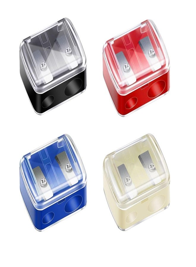 CUTEABC Makeup Pencil Sharpener, 4 Pack Dual Hole Cosmetic Pencil Sharpener for Lip Liner Eyeliner and Brow Pencils, Cosmetic Manual Tools for Women and Makeup Artists,Stainless Steel Blades and Plastic Cover - Image 1