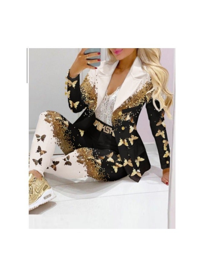 Shougu Fashionable Printed Long Sleeved Casual Suit And Pants Set  - Image 1