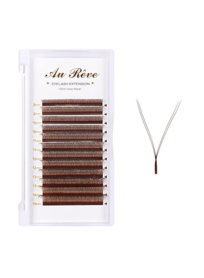 AuReve Y Lashes Extensions Colored YY Lashes Premade Fans Brown Eyelash Extensions D Curl 007mm 815mm Mixed Tray Y Shape Easy Fan Volume Lashes Supplies YY007DBrown - Image 1