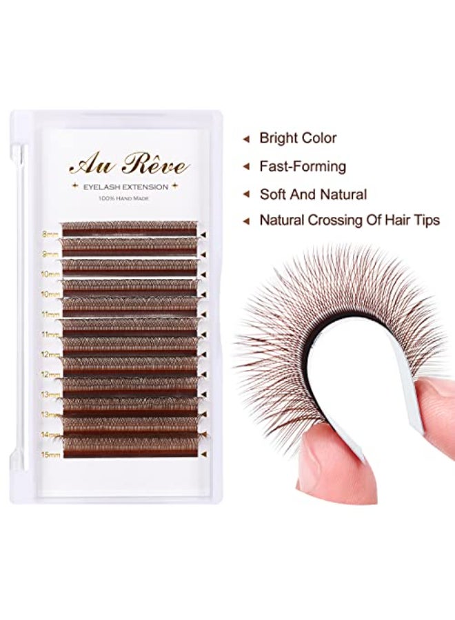 AuReve Y Lashes Extensions Colored YY Lashes Premade Fans Brown Eyelash Extensions D Curl 007mm 815mm Mixed Tray Y Shape Easy Fan Volume Lashes Supplies YY007DBrown - Image 3