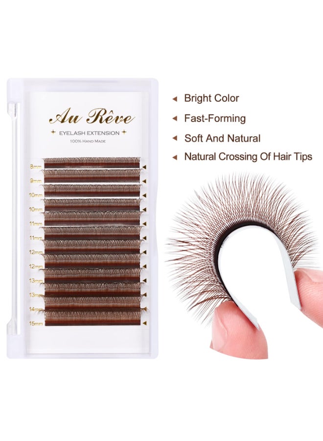 AuReve Y Lashes Extensions Colored YY Lashes Premade Fans Brown Eyelash Extensions D Curl 007mm 815mm Mixed Tray Y Shape Easy Fan Volume Lashes Supplies YY007DBrown - Image 4