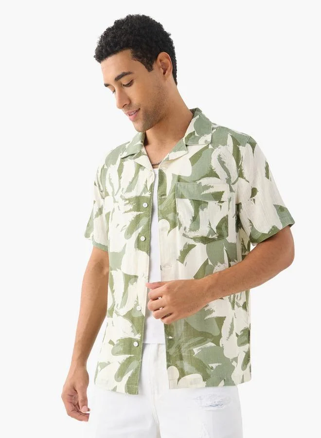 Lee Cooper All-Over Print Camp Collar Shirt with Short Sleeves