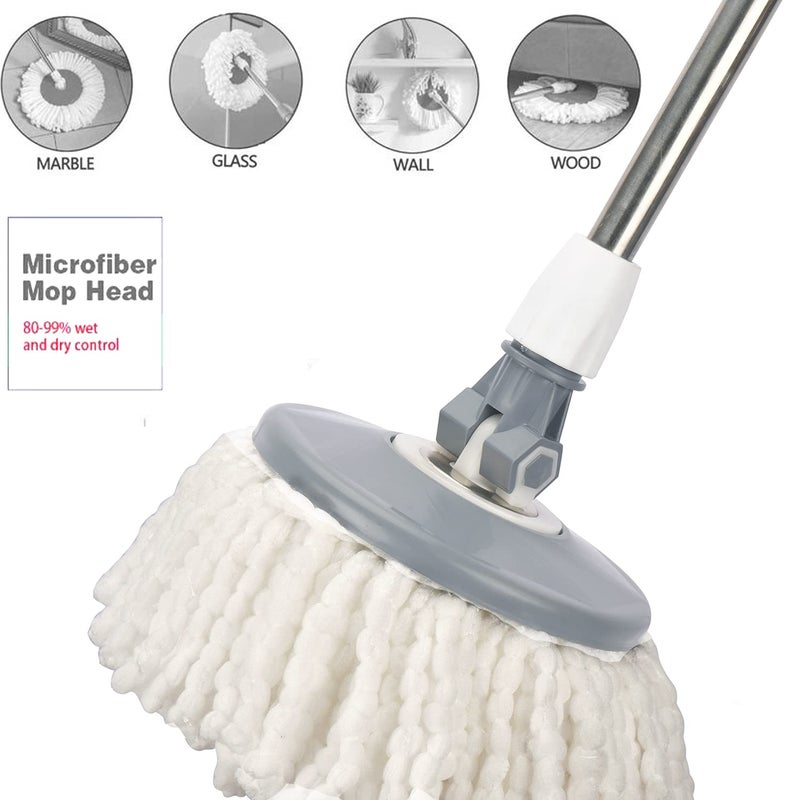 V-MOP VMop Premium Adjustable Mop Stick for Cleaning Floor Stainless Steel Mop Stick with Replaceable 3 Microfiber Refill Easy to fit for All Bucket Mop Color Grey - Image 4