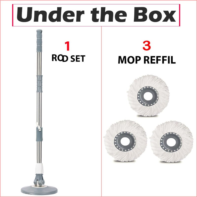 V-MOP VMop Premium Adjustable Mop Stick for Cleaning Floor Stainless Steel Mop Stick with Replaceable 3 Microfiber Refill Easy to fit for All Bucket Mop Color Grey - Image 2