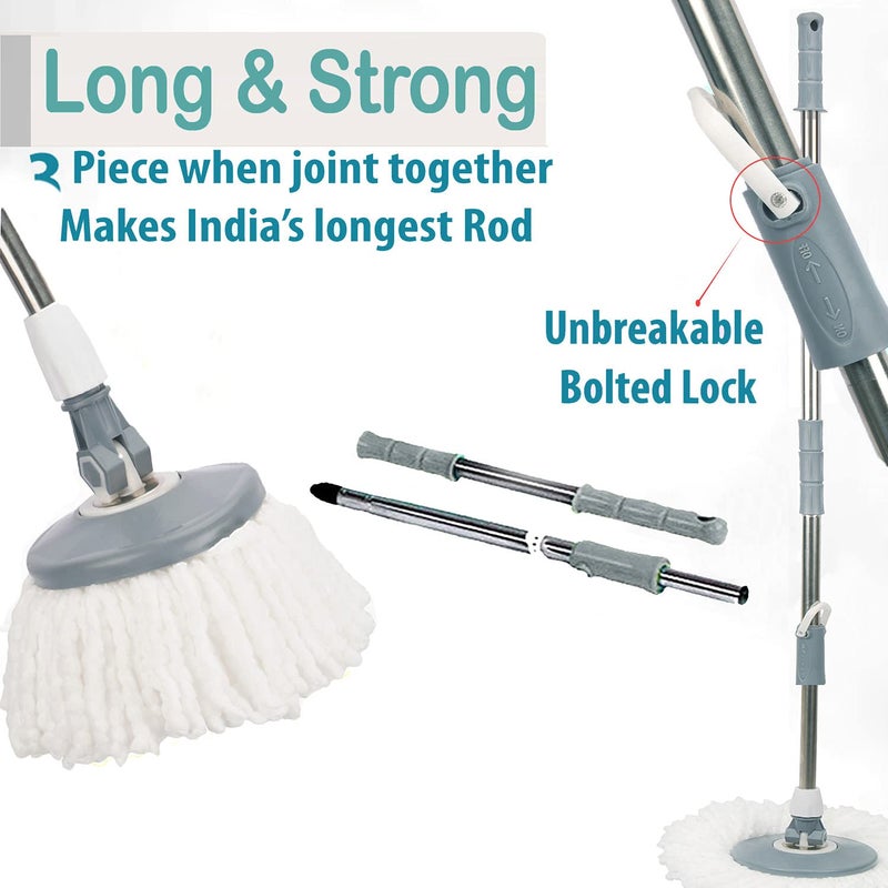V-MOP VMop Premium Adjustable Mop Stick for Cleaning Floor Stainless Steel Mop Stick with Replaceable 3 Microfiber Refill Easy to fit for All Bucket Mop Color Grey - Image 3