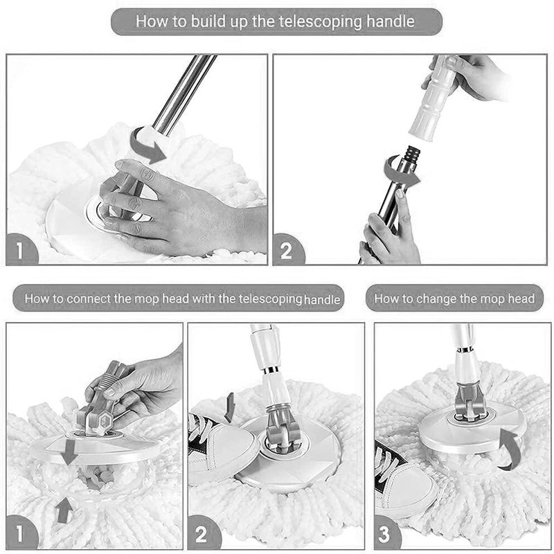 V-MOP VMop Premium Adjustable Mop Stick for Cleaning Floor Stainless Steel Mop Stick with Replaceable 3 Microfiber Refill Easy to fit for All Bucket Mop Color Grey - Image 5