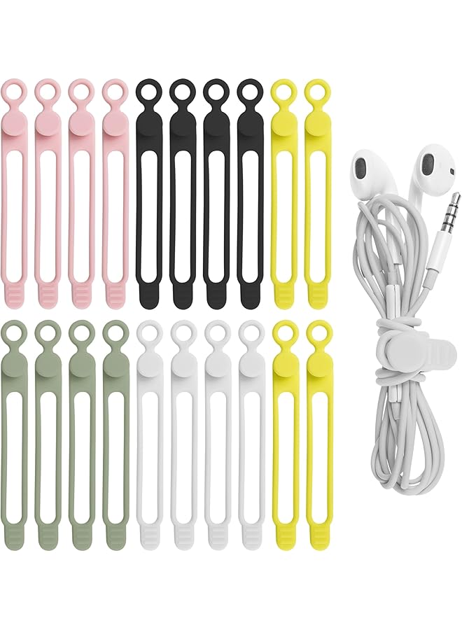 promass 20PCS Silicone Cable Straps Cord Organizers for Earphone, Reusable Cable Wire Ties for Charger - Image 1