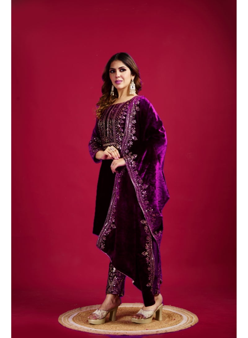 Designer party wear look Purple Top-Dupatta and fully stitched bottom - Image 2