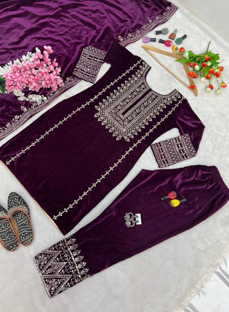 Designer party wear look Purple Top-Dupatta and fully stitched bottom - Image 3