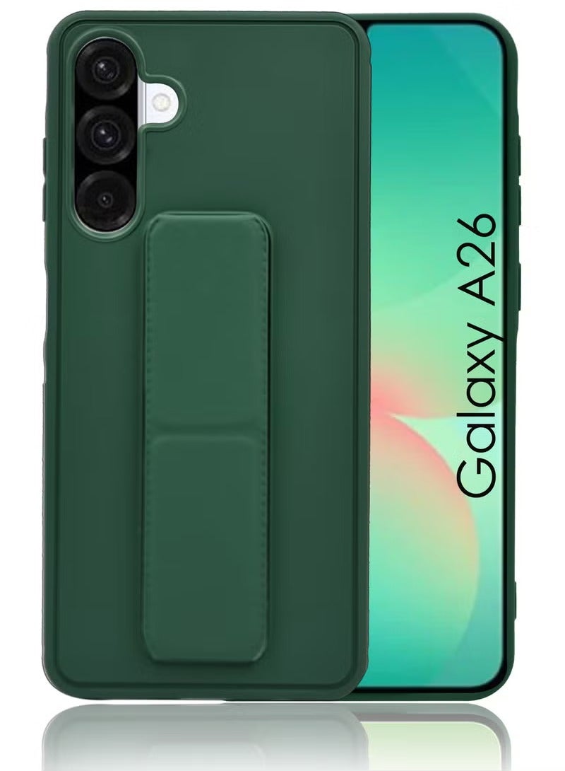 3-in-1 Magnetic Wrist Strap Hand Grip Stand Back Case Cover With Foldable Kickstand & Finger Strap for Samsung Galaxy A26- Green - Image 1