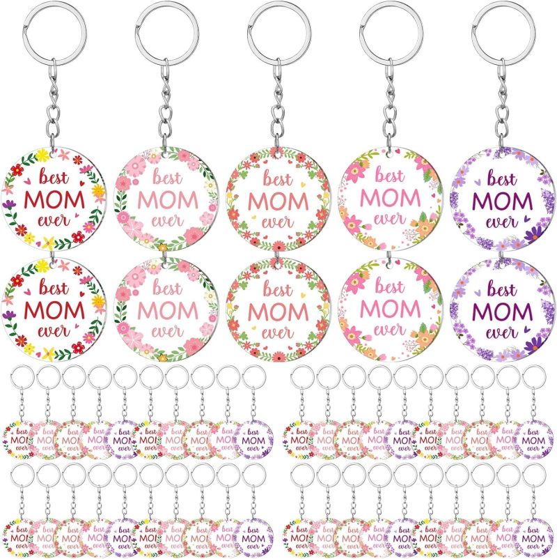 سلاسل مفاتيح عيد الأم من الأكريليك مقاومة تبلغ عرضها 1.6 بوصة بالكميات الكبيرة - سلاسل مفاتيح شخصية بتصميم زهري محفور هدية مناسبة لعيد الأم، وتفضيلات الحفلات، ونشاطات المجموعات النسائية - Image 1