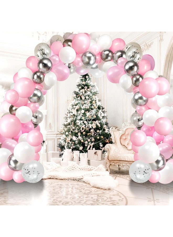 اوريهير طقم قوس بالون وردي وفضي 120 قطعة من بالونات اللاتكس باللون الأبيض الوردي الفاتح والفضي الفاتح لعيد الميلاد وأعياد الميلاد وحفلات الزفاف وحفلات الخطوبة - Image 1