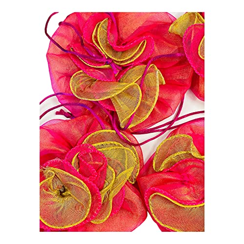 KRIWIN Pack of 10 Silk Organza Drawstring Tokri Potli Bag, 35 cm Diameter, Ideal for gifting, Party Favors (Dark Pink) - Image 2