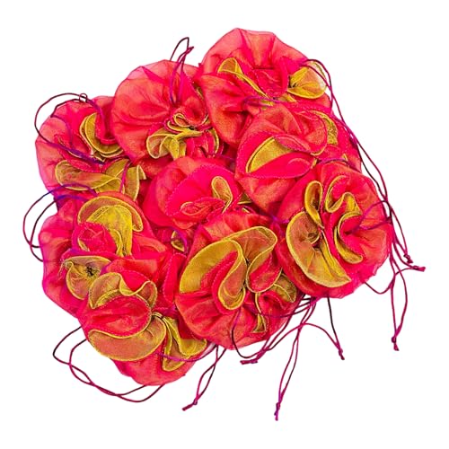 KRIWIN Pack of 10 Silk Organza Drawstring Tokri Potli Bag, 35 cm Diameter, Ideal for gifting, Party Favors (Dark Pink) - Image 4