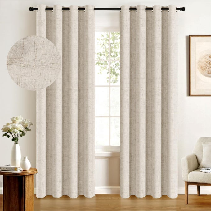 100 BLACKOUT SHIELD LINEN BLACKOUT CURTAINS FOR BEDROOM THERMAL INSULATED CURTAINS 108 INCH LENGTH 2 PANELS SET GROMMET DRAPES FOR LIVING ROOM 50 W X 108 L BUTTER CREAM