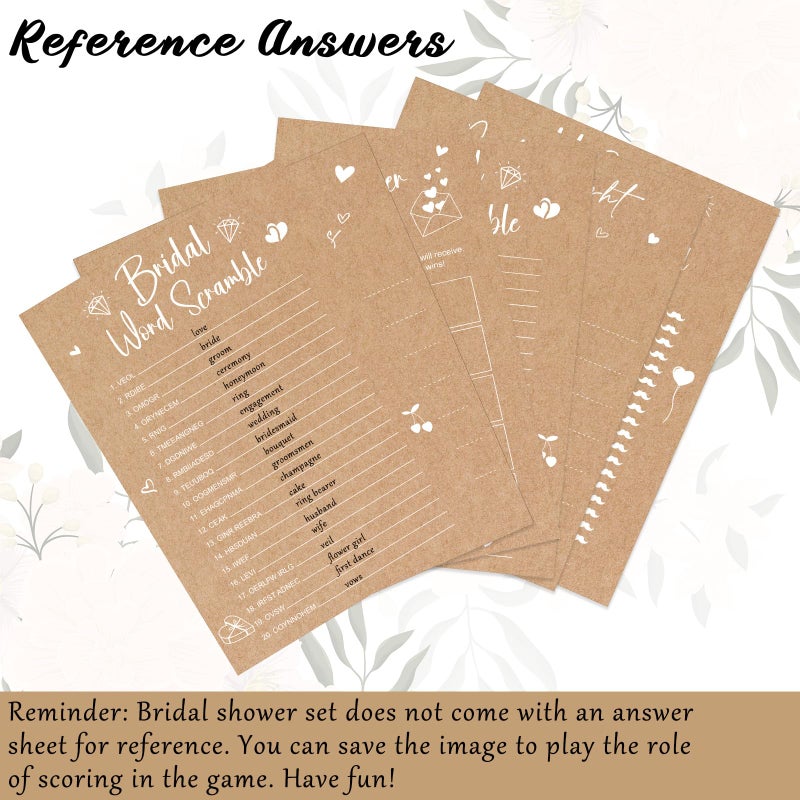 Silipull Bridal Shower Games Set for 50 Guests Includes Bingo, He Said She Said, Scramble, Would She Rather, Advice and Wishes Wedding Games Double Sided with Wooden Box, 20 Pencils (Kraft) - Image 5