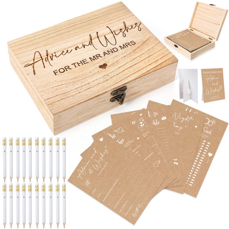 Silipull Bridal Shower Games Set for 50 Guests Includes Bingo, He Said She Said, Scramble, Would She Rather, Advice and Wishes Wedding Games Double Sided with Wooden Box, 20 Pencils (Kraft) - Image 2