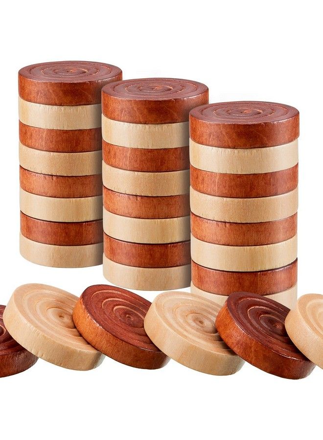 Skylety 72 Pieces Wood Checkers 1.06 Inch Wooden Checkers Pieces Set With Stackable Ridge In Drawstring Storage Pouch For Board Game, Dark Brown And Natural  - Image 1