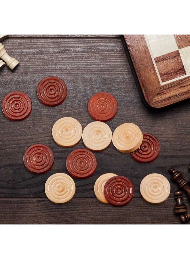 Skylety 72 Pieces Wood Checkers 1.06 Inch Wooden Checkers Pieces Set With Stackable Ridge In Drawstring Storage Pouch For Board Game, Dark Brown And Natural  - Image 5