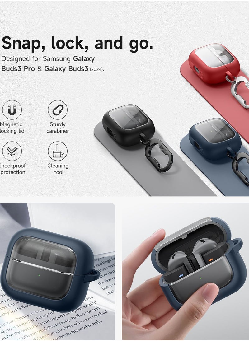 Magnetic Bumper Case for Samsung Galaxy Buds 3 Pro / Galaxy Buds 3, Rugged Shockproof Protective Covers with Carabiner & Cleaning Kit & Removal Tool, Blue