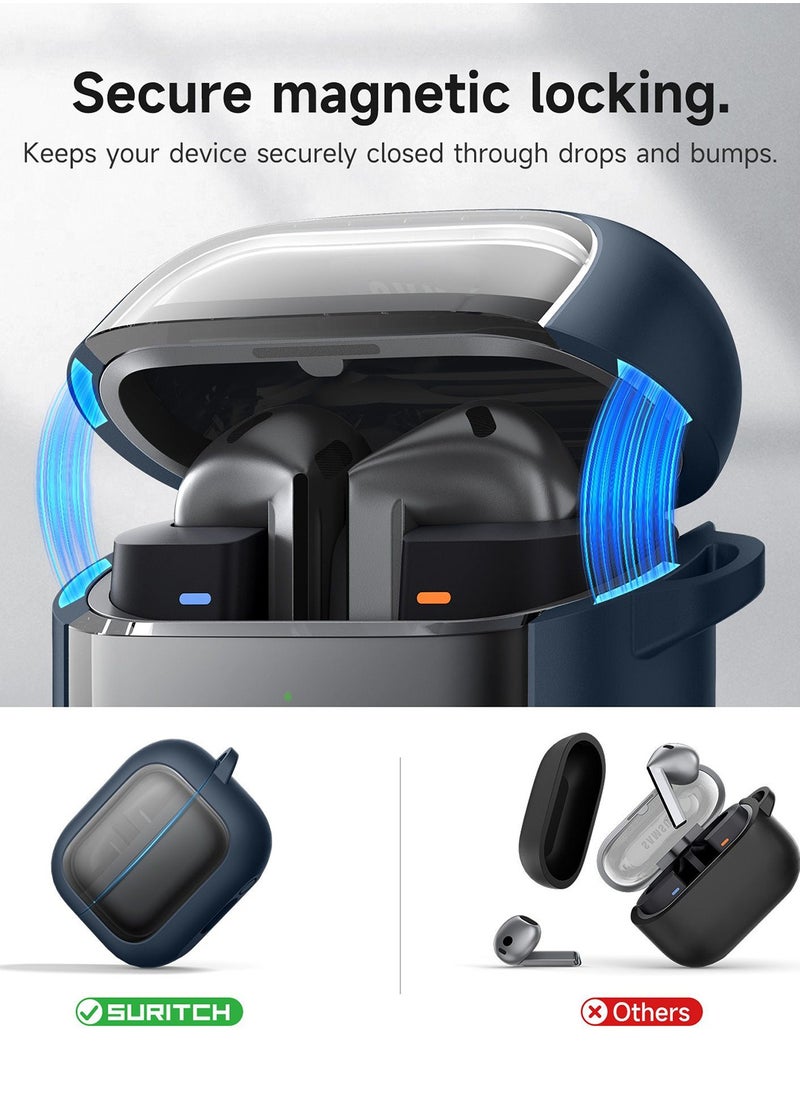 Magnetic Bumper Case for Samsung Galaxy Buds 3 Pro / Galaxy Buds 3, Rugged Shockproof Protective Covers with Carabiner & Cleaning Kit & Removal Tool, Blue