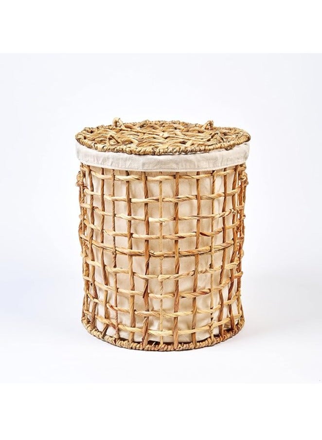 Homesmiths Small Natural Water Hyacinth Laundry Hamper Dia-38 x H47 cm - Image 1