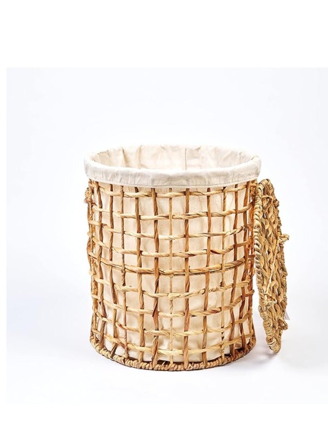 Homesmiths Small Natural Water Hyacinth Laundry Hamper Dia-38 x H47 cm - Image 2