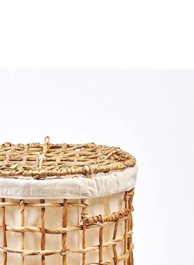 Homesmiths Small Natural Water Hyacinth Laundry Hamper Dia-38 x H47 cm - Image 3