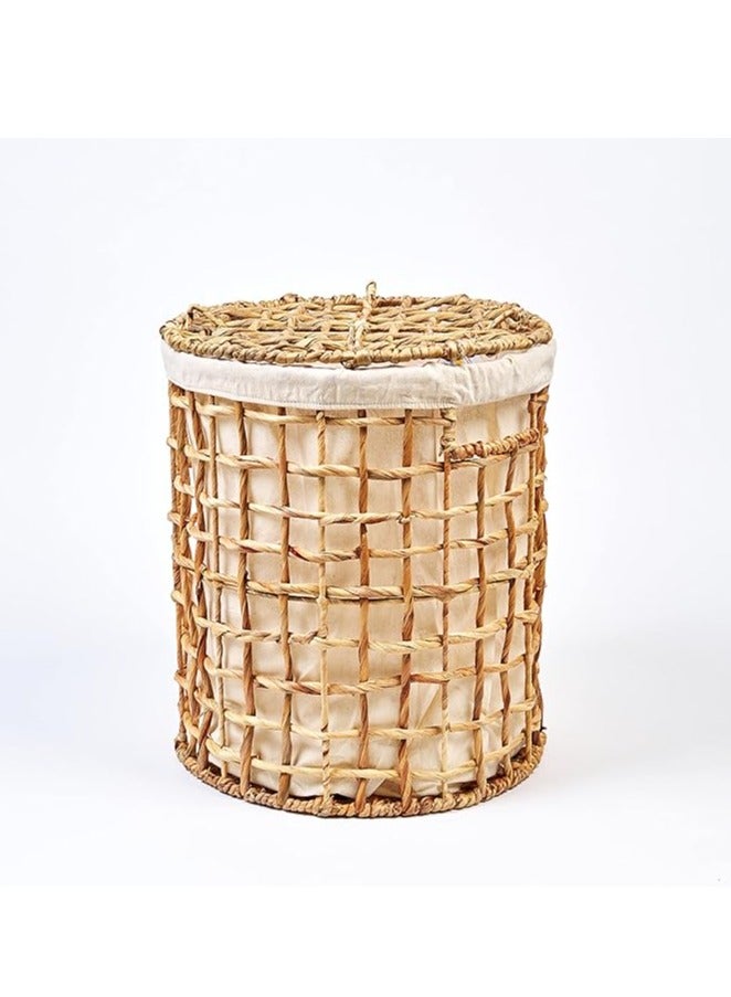 Homesmiths Small Natural Water Hyacinth Laundry Hamper Dia-38 x H47 cm - Image 4