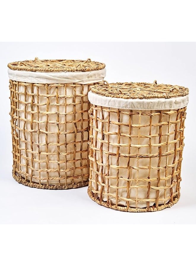 Homesmiths Small Natural Water Hyacinth Laundry Hamper Dia-38 x H47 cm - Image 5