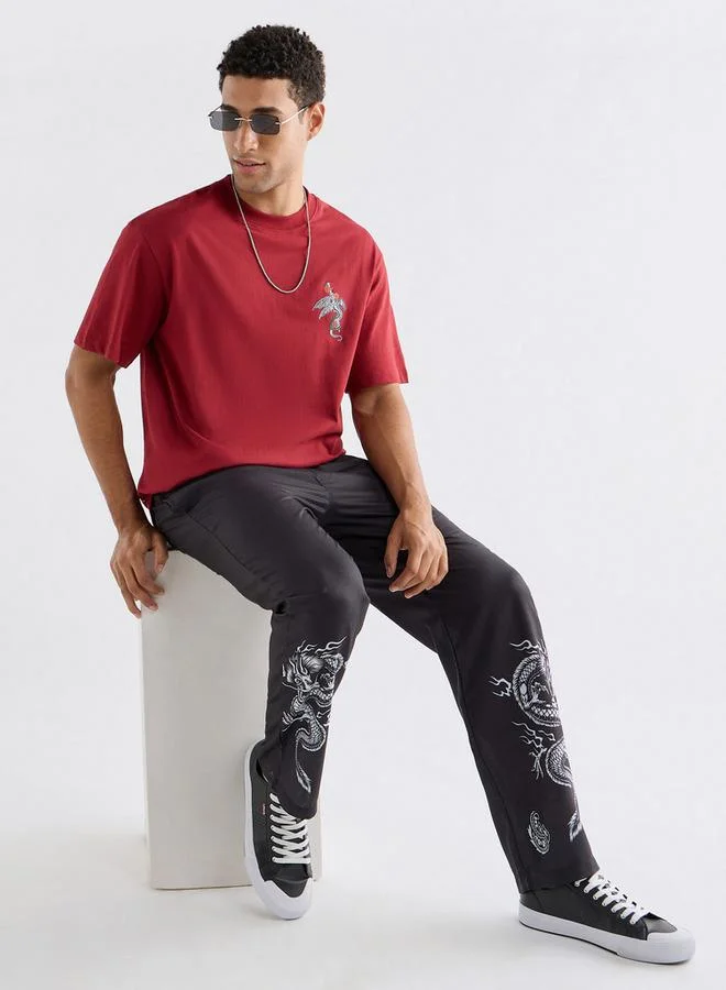 Splash FAV Typographic Print T-shirt with Crew Neck and Short Sleeves