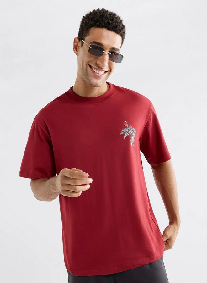 Splash FAV Typographic Print T-shirt with Crew Neck and Short Sleeves