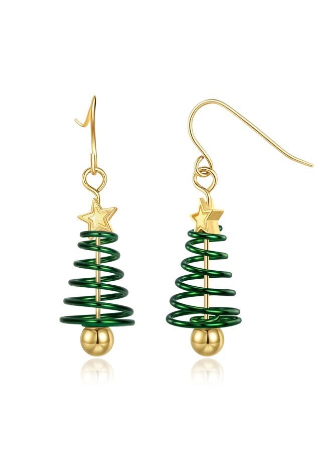 BriLove Holiday Christmas Earrings for Women Gift Lovely Cute Star Enamel Hook Drop Dangle Earrings Green Gold-Toned - Image 1
