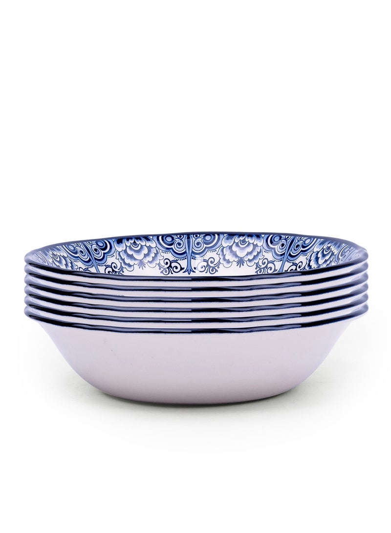 Claytan Lighthouse Blue Pattern 9-Inch Ceramic Salad Bowl (White, Set of 6) - Image 1