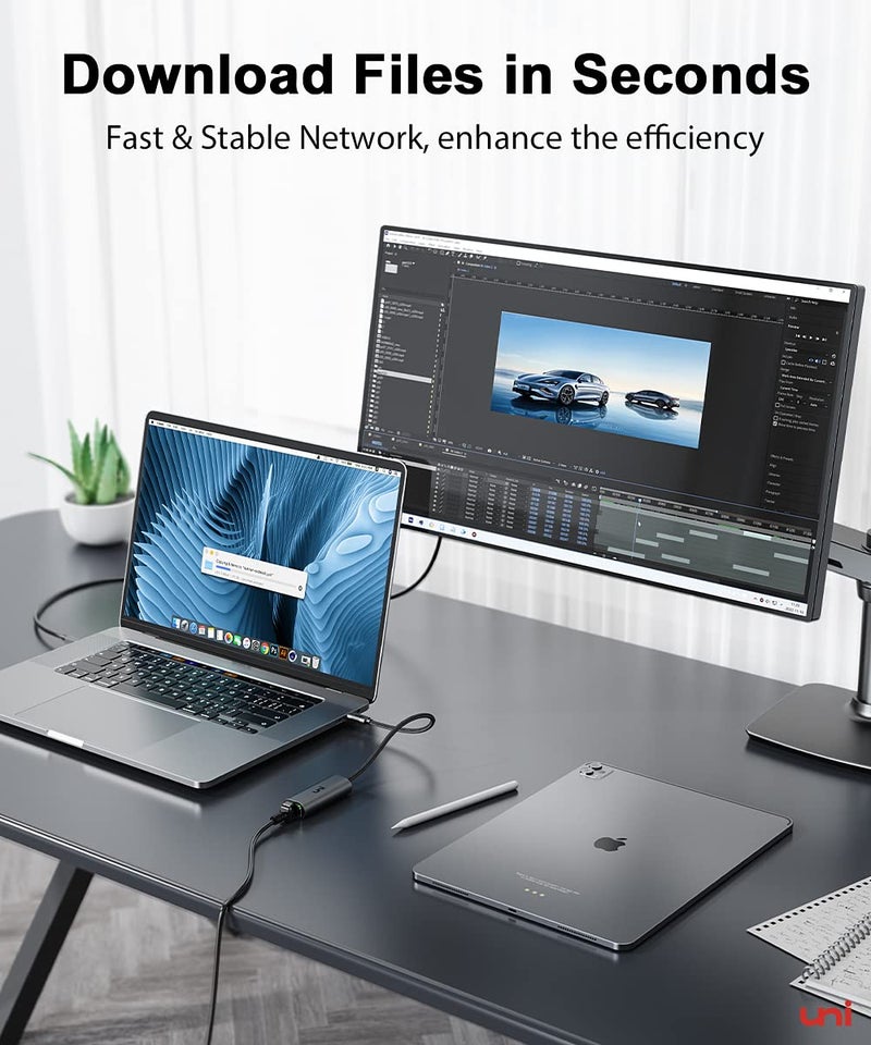 uni USB-C to Ethernet Adapter 2.5 Gbps, Blazing Fast Type-C(Thunderbolt 4/3 Compatible) to RJ45 Adapter, Sturdy Aluminum Gigabit Network Adapter, for MacBook Pro/Air 2023, Laptops, PC, NAS, etc. - Image 5