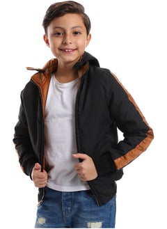 Andora جاكيت للأولاد مطبوع عليه وجهين ومقاوم للماء ومزود بسحاب للإغلاق _ بني كراميل وأسود  - Image 4