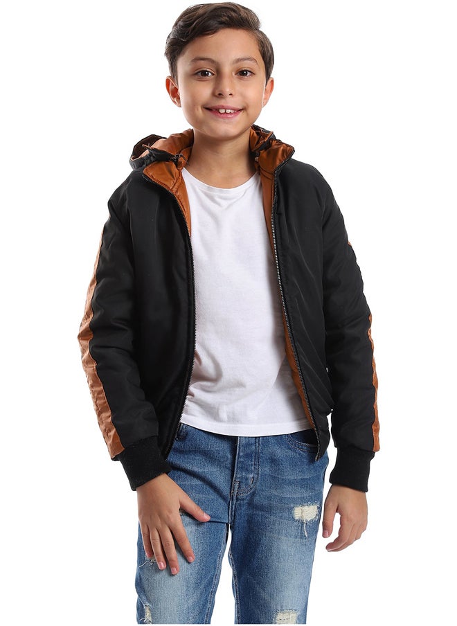 Andora Zipper Closure Double Face Printed & Waterproof Boys Jacket _ Cramel Brown & Black  - Image 5